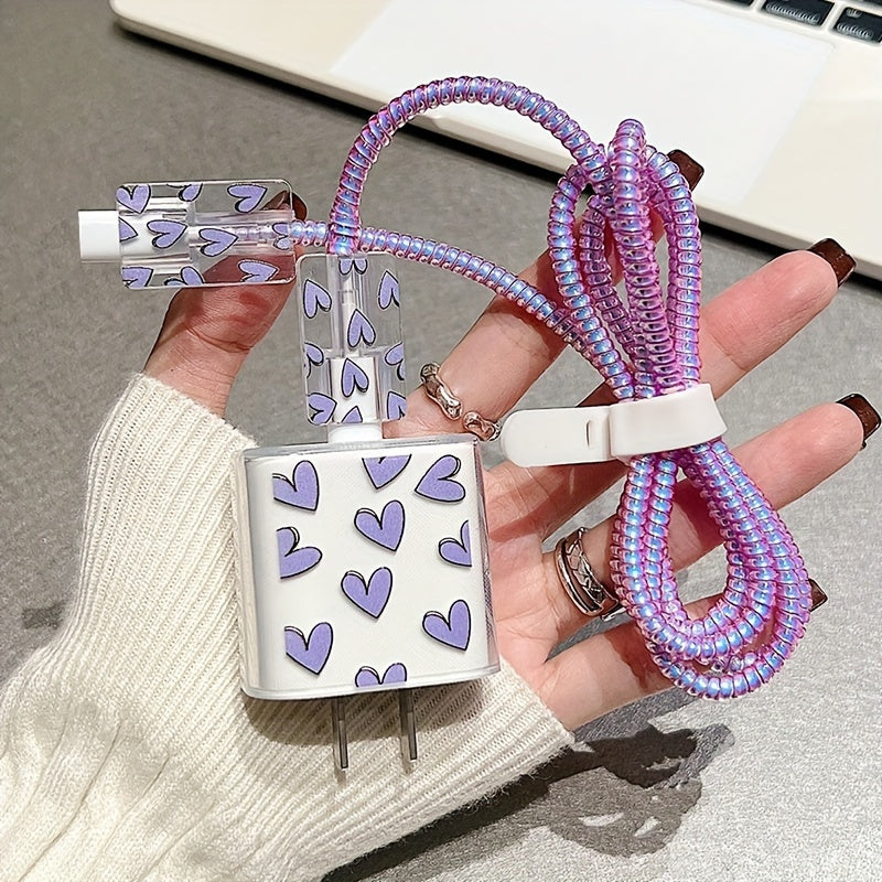 5pcs Colorful Love Data Cable Protection Cover Suitable for iPhone13/14/15 Pro Max, Data Cable Protection Cover with Lanyard, Anti-Breakage, Good-looking and Durable, Gift for Boyfriend/Girlfriend